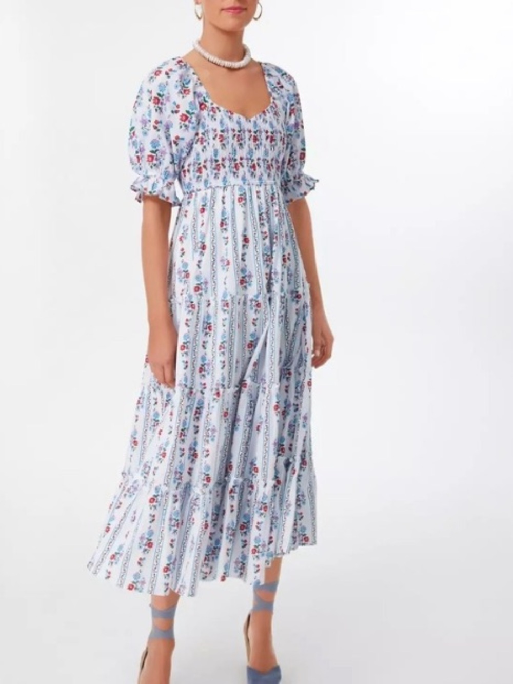 Pink City Prints Cindy Dress Alpine Mix Floral Smocked Tiered Midi Medium